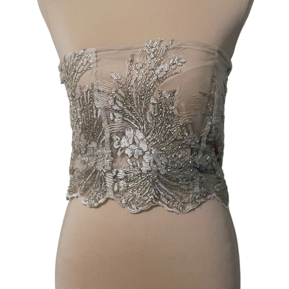 The Sang Women Strapless Embroidered Tube Top Large Gold Floral Beaded Party